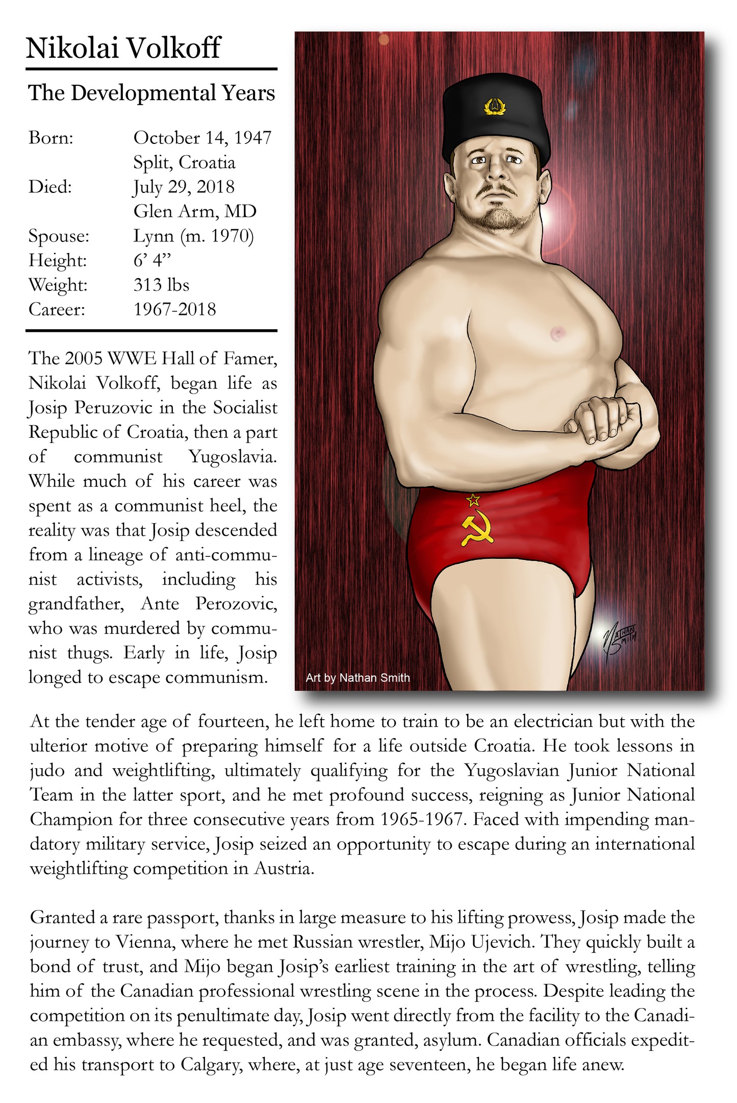 Nikolai Volkoff Wrestling Comic Book Encyclopedia Entry