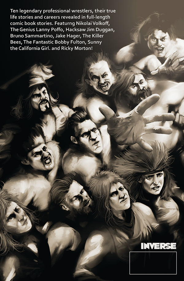 Oscar Pinto Back Cover Art for The Comic Book Encyclopedia of Pro Wrestling